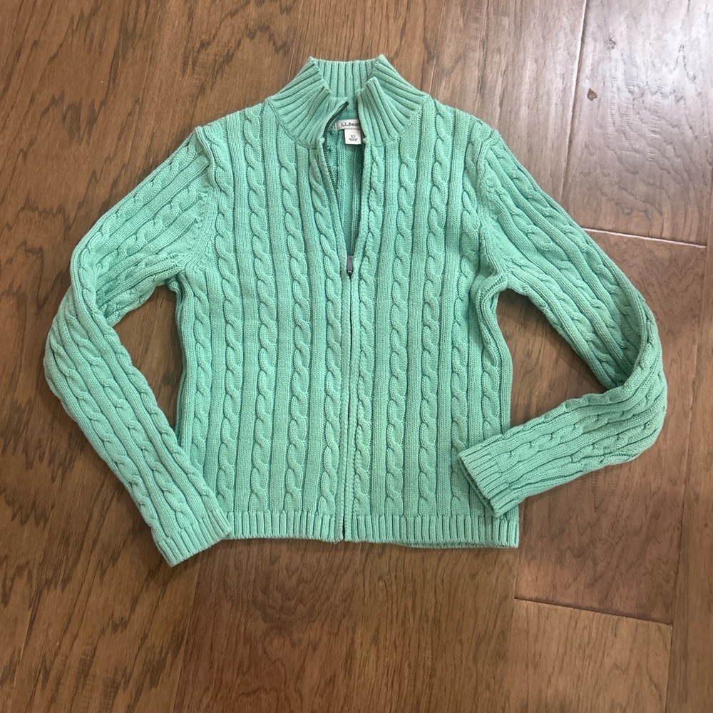 🍃 L.L. Bean Mint Green Cable Knit Quarter Zip Sweater 🍃